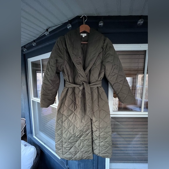 Monsoon Puffer Trench Coat Green/Khaki - Picture 4 of 6